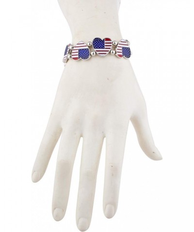 Silvertone American Flag Hearts Fashionable Stretch Bracelet $8.97 Bracelets