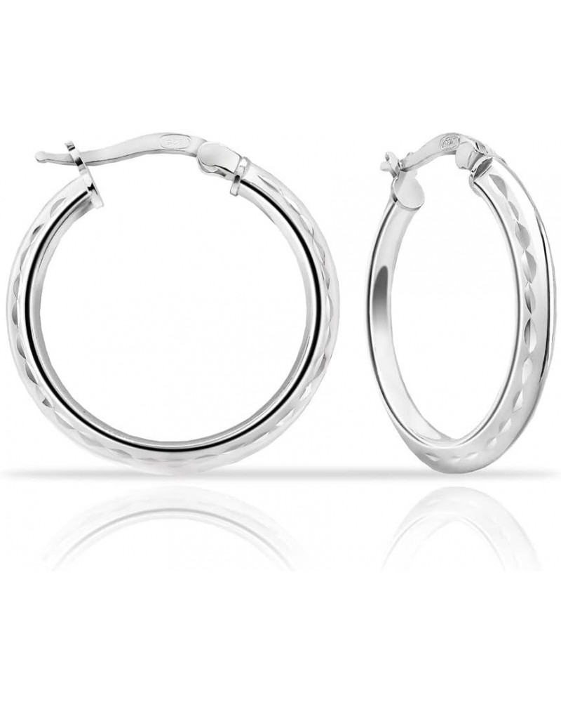 SolidSilver - 925 Sterling Silver High Polished Round Diamond-Cut Textured Triangle Tube 3mm Hoop Earrings for Women and Teen...