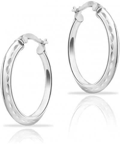 SolidSilver - 925 Sterling Silver High Polished Round Diamond-Cut Textured Triangle Tube 3mm Hoop Earrings for Women and Teen...