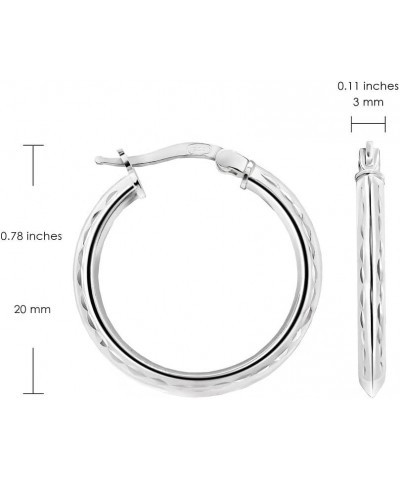 SolidSilver - 925 Sterling Silver High Polished Round Diamond-Cut Textured Triangle Tube 3mm Hoop Earrings for Women and Teen...