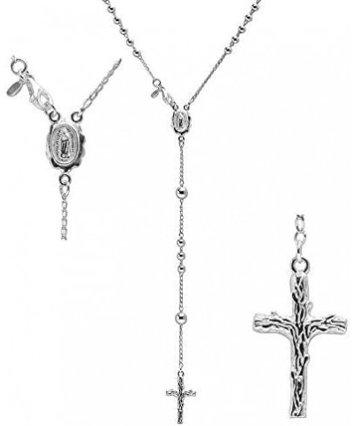 925 Sterling Silver Italian Beaded Chain Antique Cross & Rosary Virgin Mary Pendant Y Necklace for Women $17.33 Necklaces