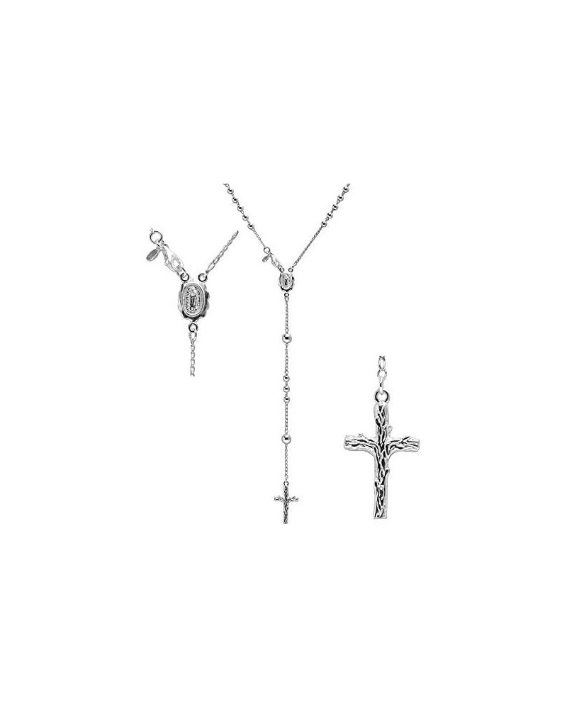 925 Sterling Silver Italian Beaded Chain Antique Cross & Rosary Virgin Mary Pendant Y Necklace for Women $17.33 Necklaces