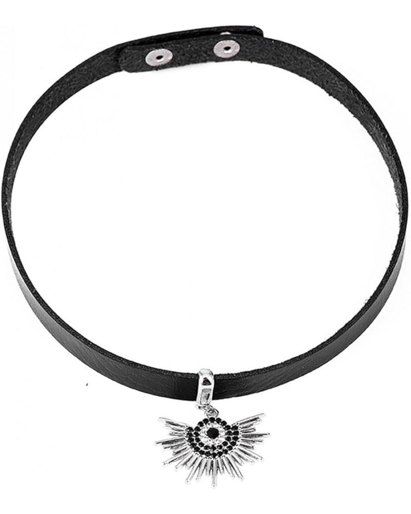 Punk Style Sun Necklace PU Leather Adjustable Black Choker Goth Necklace Halloween Costume Jewelry for Women Evil Eye $7.79 N...