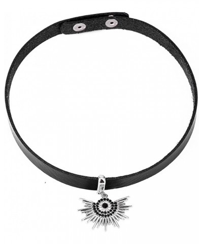 Punk Style Sun Necklace PU Leather Adjustable Black Choker Goth Necklace Halloween Costume Jewelry for Women Evil Eye $7.79 N...