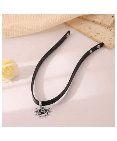 Punk Style Sun Necklace PU Leather Adjustable Black Choker Goth Necklace Halloween Costume Jewelry for Women Evil Eye $7.79 N...