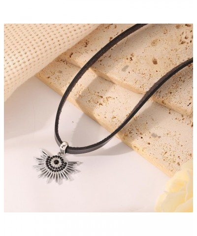 Punk Style Sun Necklace PU Leather Adjustable Black Choker Goth Necklace Halloween Costume Jewelry for Women Evil Eye $7.79 N...