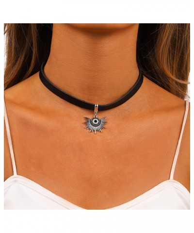 Punk Style Sun Necklace PU Leather Adjustable Black Choker Goth Necklace Halloween Costume Jewelry for Women Evil Eye $7.79 N...