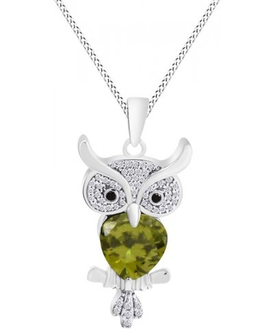 Multi Stone Owl Pendant Necklace in 14K Gold Over Sterling Silver Simulated Peridot $34.86 Necklaces