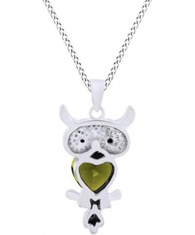 Multi Stone Owl Pendant Necklace in 14K Gold Over Sterling Silver Simulated Peridot $34.86 Necklaces