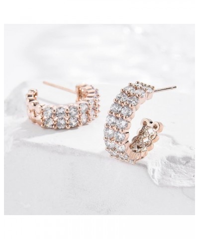 Exquisite Cubic Zirconia Stud Earrings,Geometric Statement Jewelry Crystal Inlaid Hollow Multilayer Open Hoops Ear Stud For W...