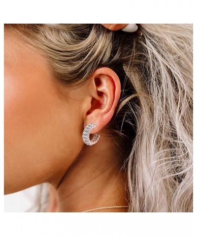 Exquisite Cubic Zirconia Stud Earrings,Geometric Statement Jewelry Crystal Inlaid Hollow Multilayer Open Hoops Ear Stud For W...