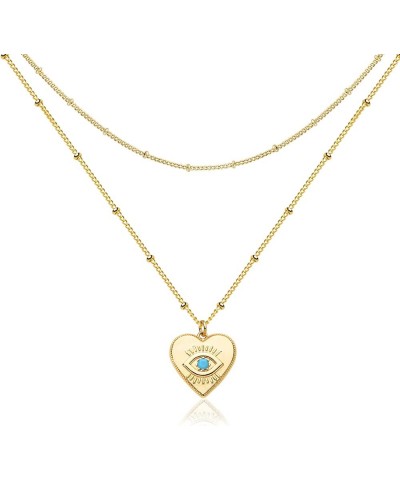 Gold Evil Eye Necklace for Women 18k Gold Plated Turquoise Cubic Zirconia Evil Eye Minimalist Simple Necklace Dainty Gold Cho...