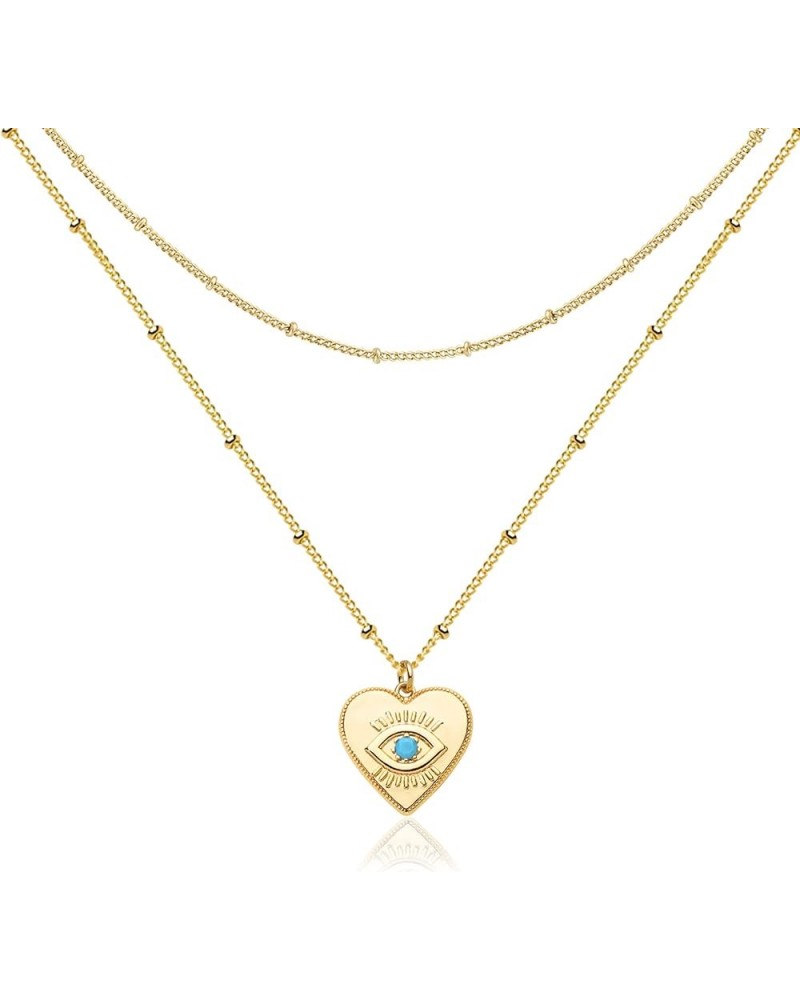 Gold Evil Eye Necklace for Women 18k Gold Plated Turquoise Cubic Zirconia Evil Eye Minimalist Simple Necklace Dainty Gold Cho...