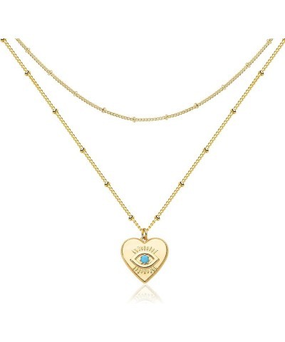 Gold Evil Eye Necklace for Women 18k Gold Plated Turquoise Cubic Zirconia Evil Eye Minimalist Simple Necklace Dainty Gold Cho...