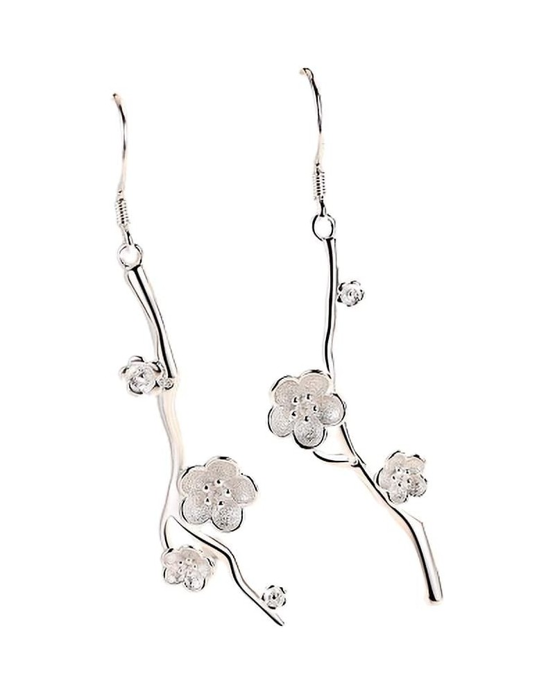 14K Silver Plated Plum Flower Branch Hook Earrings Silver $9.50 Earrings