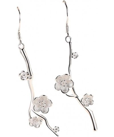 14K Silver Plated Plum Flower Branch Hook Earrings Silver $9.50 Earrings