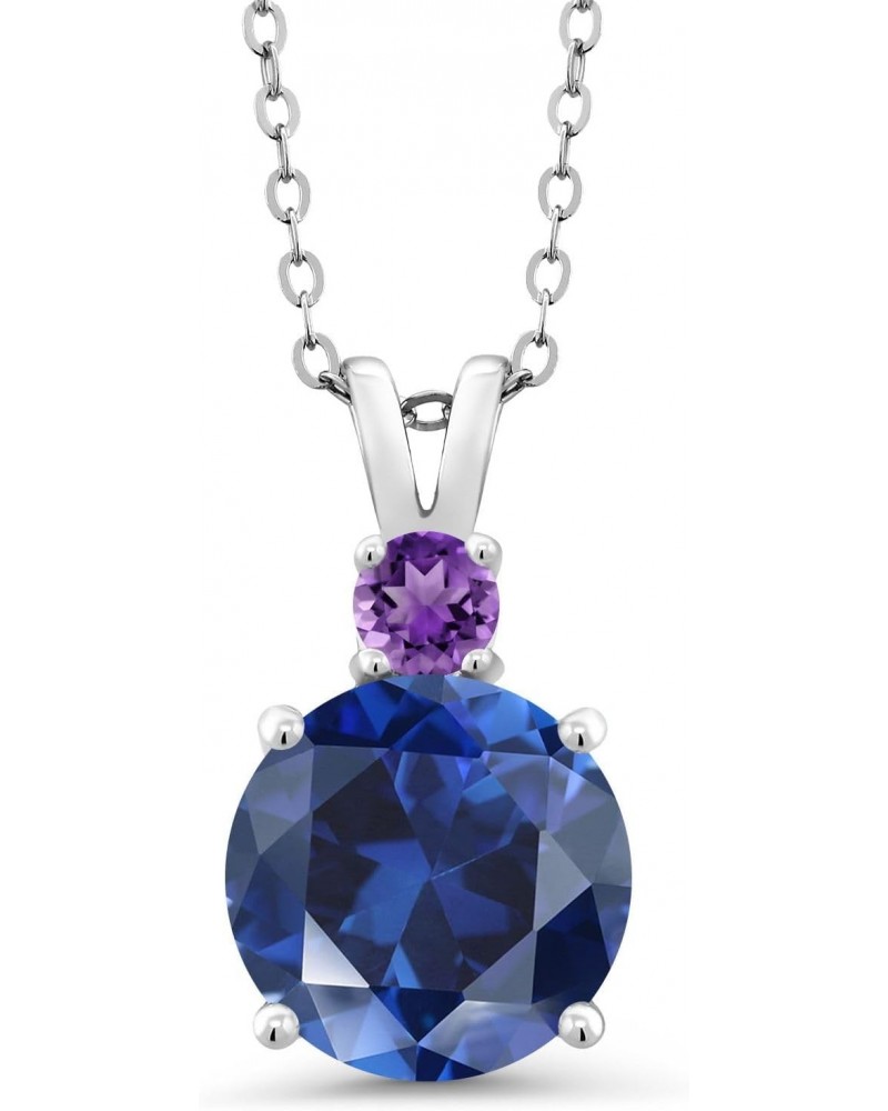 925 Sterling Silver Blue Created Sapphire and Purple Amethyst Pendant Necklace For Women (3.81 Cttw, Gemstone September Birth...