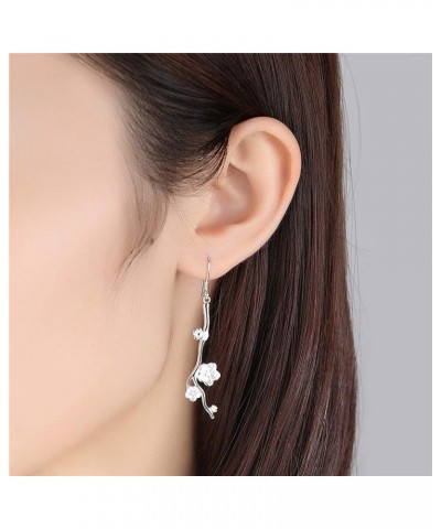 14K Silver Plated Plum Flower Branch Hook Earrings Silver $9.50 Earrings