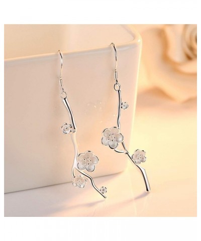 14K Silver Plated Plum Flower Branch Hook Earrings Silver $9.50 Earrings