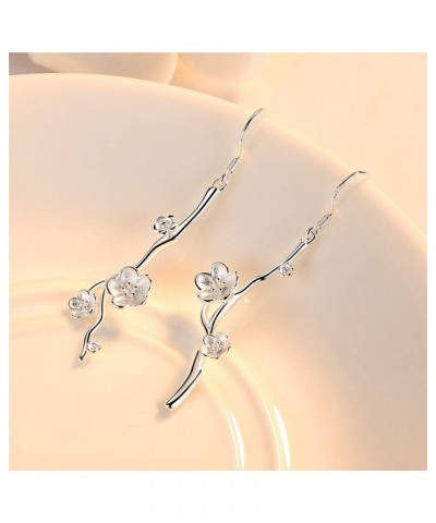 14K Silver Plated Plum Flower Branch Hook Earrings Silver $9.50 Earrings