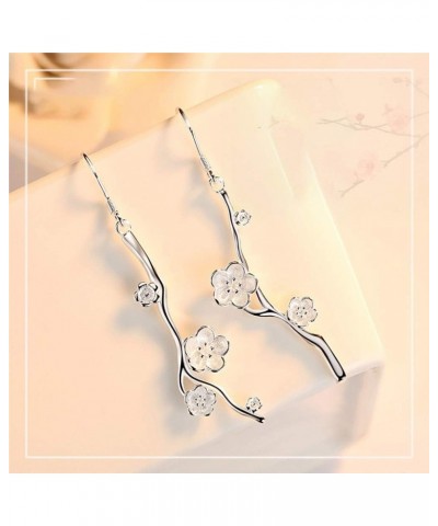 14K Silver Plated Plum Flower Branch Hook Earrings Silver $9.50 Earrings