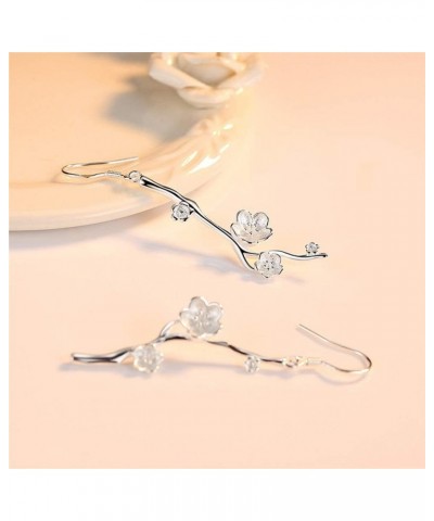 14K Silver Plated Plum Flower Branch Hook Earrings Silver $9.50 Earrings