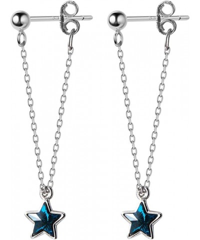 Solid 925 Sterling Silver Star Chain Drop Earrings Tassel for Women Teen Girls Blue Star Dangle Earrings Chain Studs A-Silver...