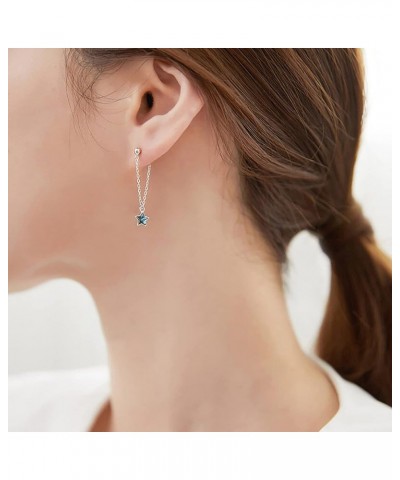 Solid 925 Sterling Silver Star Chain Drop Earrings Tassel for Women Teen Girls Blue Star Dangle Earrings Chain Studs A-Silver...