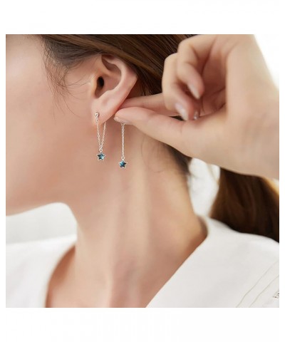 Solid 925 Sterling Silver Star Chain Drop Earrings Tassel for Women Teen Girls Blue Star Dangle Earrings Chain Studs A-Silver...