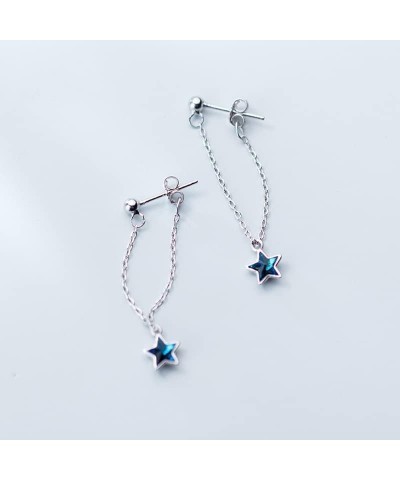 Solid 925 Sterling Silver Star Chain Drop Earrings Tassel for Women Teen Girls Blue Star Dangle Earrings Chain Studs A-Silver...