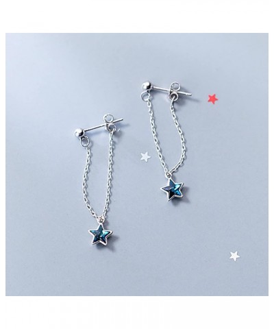 Solid 925 Sterling Silver Star Chain Drop Earrings Tassel for Women Teen Girls Blue Star Dangle Earrings Chain Studs A-Silver...