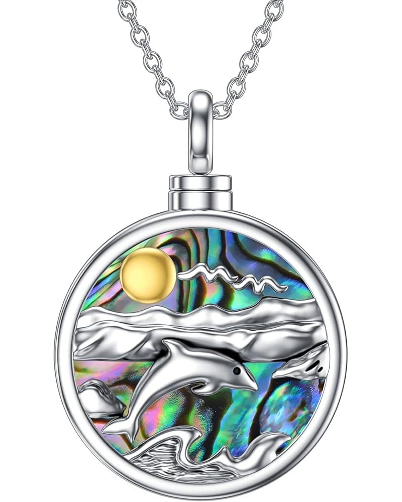 Urn Necklace for Ashes Sterling Sivler Abalone Shell Crystal Cremation Jewelry for Ashes Memorial Jewelry for Women Men Dolph...