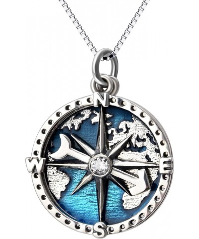 Compass Pendant Necklace Sterling Silver Navy Anchor Travel Map Necklace for Women Men 18 Anchor Necklace for Women $20.13 Ne...