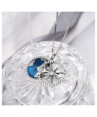 Compass Pendant Necklace Sterling Silver Navy Anchor Travel Map Necklace for Women Men 18 Anchor Necklace for Women $20.13 Ne...