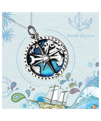 Compass Pendant Necklace Sterling Silver Navy Anchor Travel Map Necklace for Women Men 18 Anchor Necklace for Women $20.13 Ne...