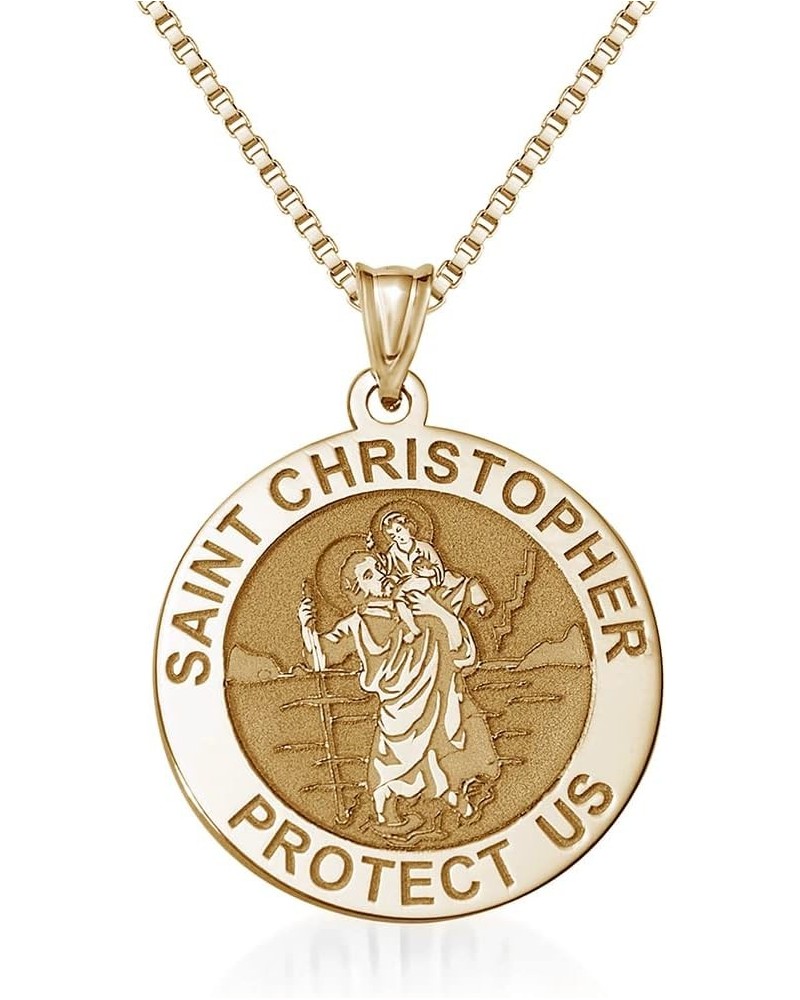 Saint Christopher Religious Round Medal Only and Medal With Engraving in Sterling Silver, 10K or 14K Gold 3/4 x 3/4 Inch Meda...