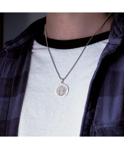 Saint Christopher Religious Round Medal Only and Medal With Engraving in Sterling Silver, 10K or 14K Gold 3/4 x 3/4 Inch Meda...