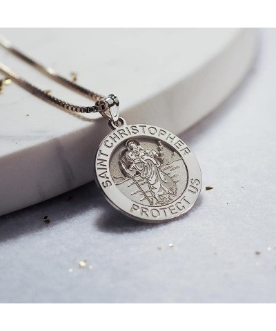 Saint Christopher Religious Round Medal Only and Medal With Engraving in Sterling Silver, 10K or 14K Gold 3/4 x 3/4 Inch Meda...