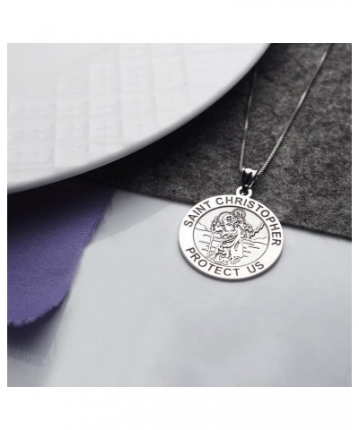 Saint Christopher Religious Round Medal Only and Medal With Engraving in Sterling Silver, 10K or 14K Gold 3/4 x 3/4 Inch Meda...