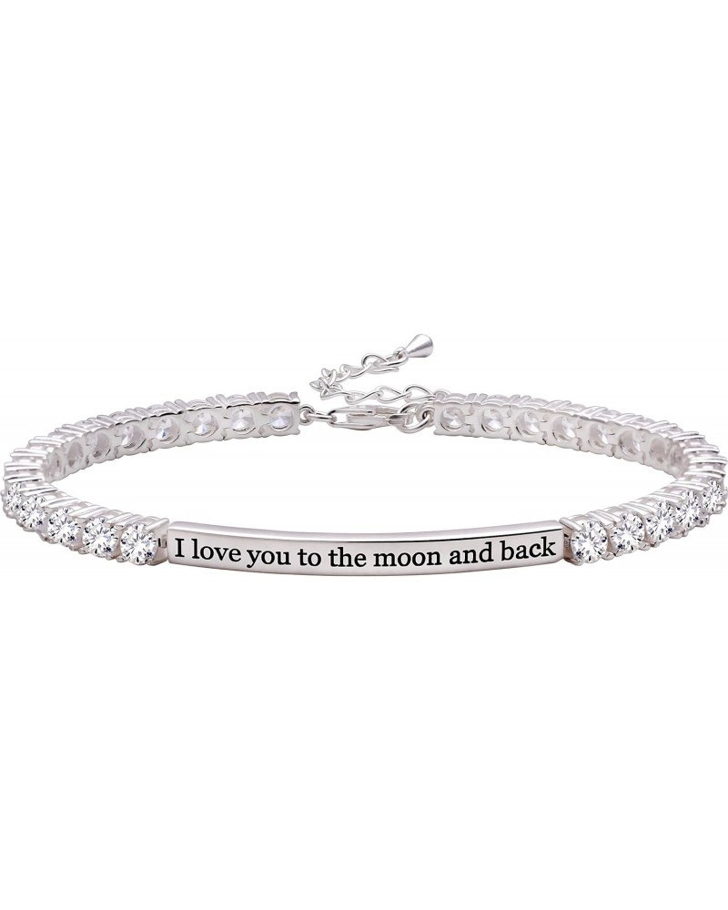 Jewelry Sterling Silver "I love you to the moon and back" 4mm Cubic Zirconia Tennis Bracelet $36.75 Bracelets