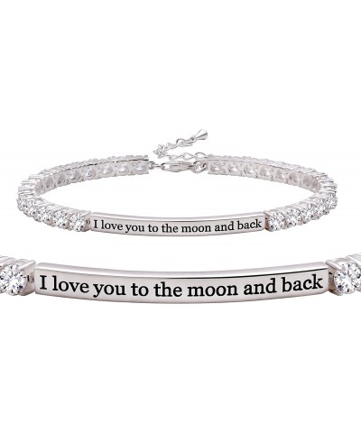 Jewelry Sterling Silver "I love you to the moon and back" 4mm Cubic Zirconia Tennis Bracelet $36.75 Bracelets