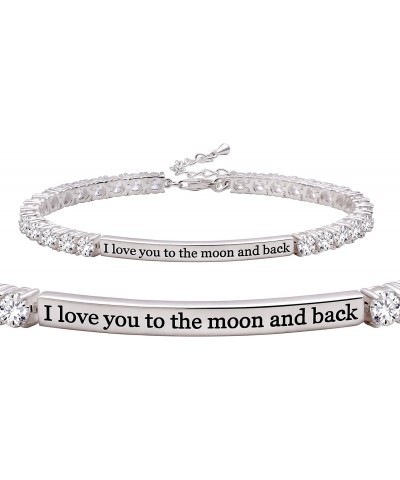 Jewelry Sterling Silver "I love you to the moon and back" 4mm Cubic Zirconia Tennis Bracelet $36.75 Bracelets