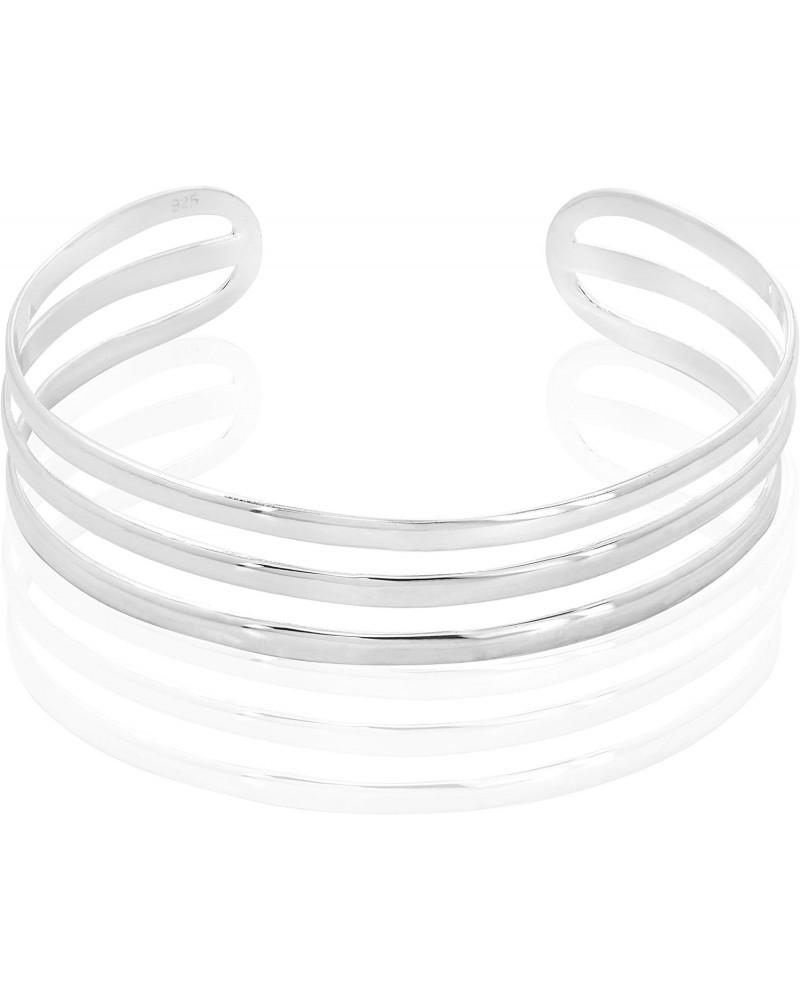 Sterling Silver Three Row Band Cuff Bangle Bracelet $16.62 Bracelets