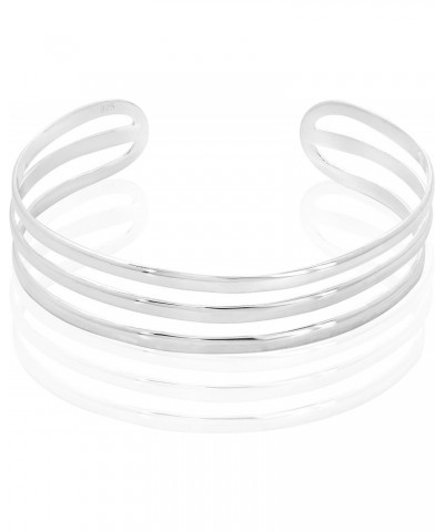 Sterling Silver Three Row Band Cuff Bangle Bracelet $16.62 Bracelets