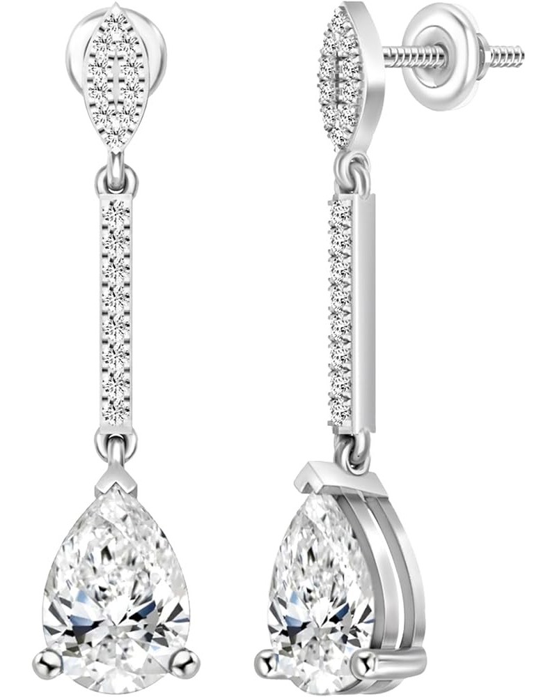 IGI Certified 10K Gold Teardrop Dangle Earrings for Women with a 4.25 ctw, Pear (2.00 ct Each) & Round (0.25 ct) Lab-Grown Wh...