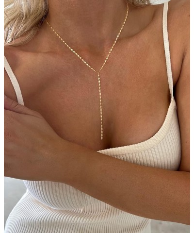 Lariat Gold Necklace for Women, Dainty Long Necklace 14k Gold Plated/Silver Y-Shaped Pendant Necklace Trendy Layered Cz Beade...