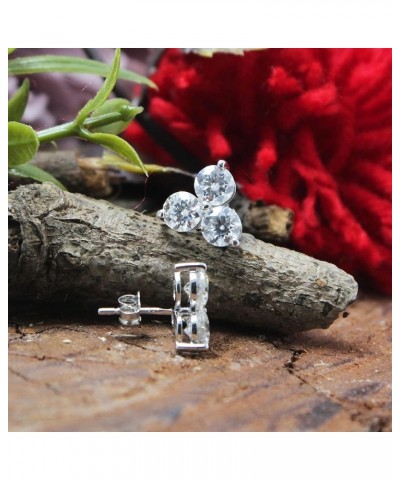 2 1/2 ct. t.w 5MM Round Cut Lab Created Moissanite Diamond Three Stone Stud Earring In 14K Gold Over Sterling Silver Jewelry ...