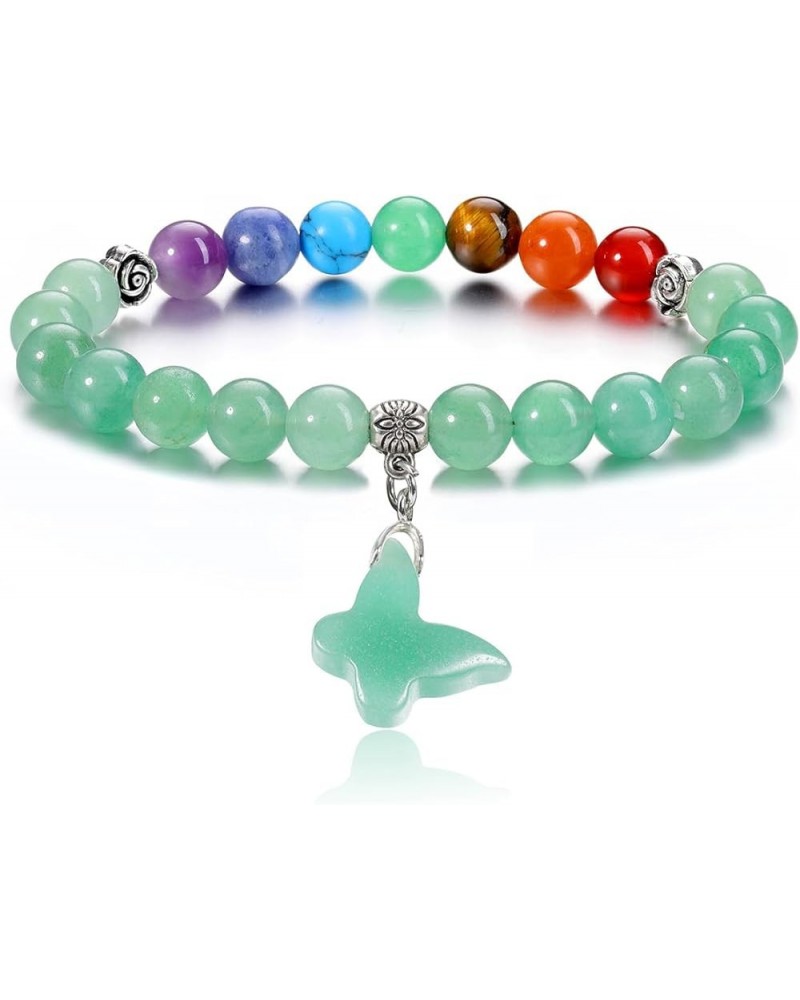 Chakra Crystal Bracelet for Women 8mm Healing Crystal Gemstone Bead Bracelet with Butterfly Charm Bracelet Gift green aventur...