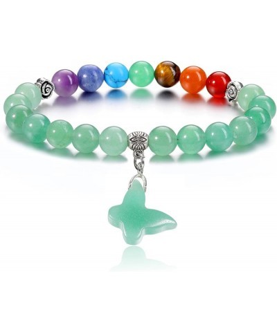 Chakra Crystal Bracelet for Women 8mm Healing Crystal Gemstone Bead Bracelet with Butterfly Charm Bracelet Gift green aventur...