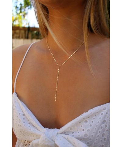 Lariat Gold Necklace for Women, Dainty Long Necklace 14k Gold Plated/Silver Y-Shaped Pendant Necklace Trendy Layered Cz Beade...